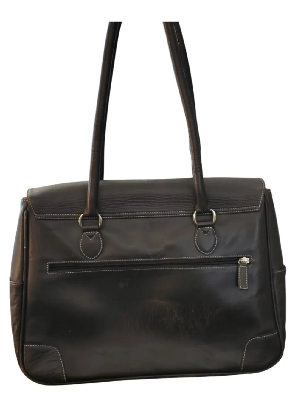 Levenger Genuine Leather Expandable Briefcase Laptop Shoulder Bag Dk Brown